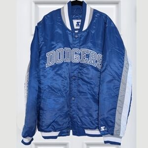 STARTER Los Angeles Dodgers Blue Satin MLB Snap Jacket – Men’s Size L